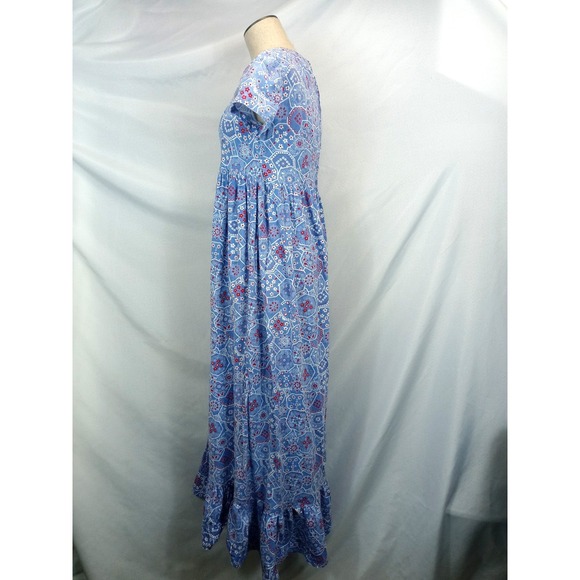 Vintage Handmade Maxi Dress Bandana Print Blue Red Cottagecore Prairie 70s - Picture 2 of 7